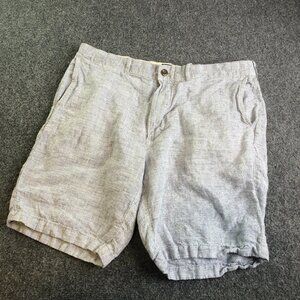 J Crew Shorts Mens 34 100% Linen Blue Striped 9" Nautical Pockets Casual